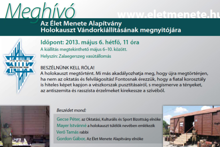Élet Menete Alapítvány Holokauszt vagonkiállítása